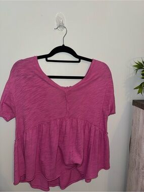 American Eagle Outfitters Hot Pink Short Sleeve Peplum Top